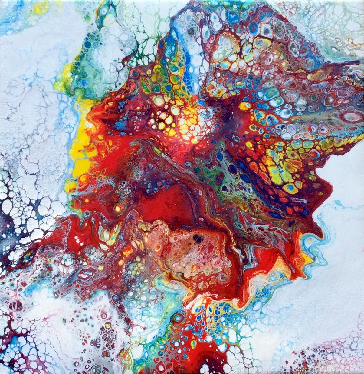 Acrylinque pouring Primaires 20x20 sur chevalet