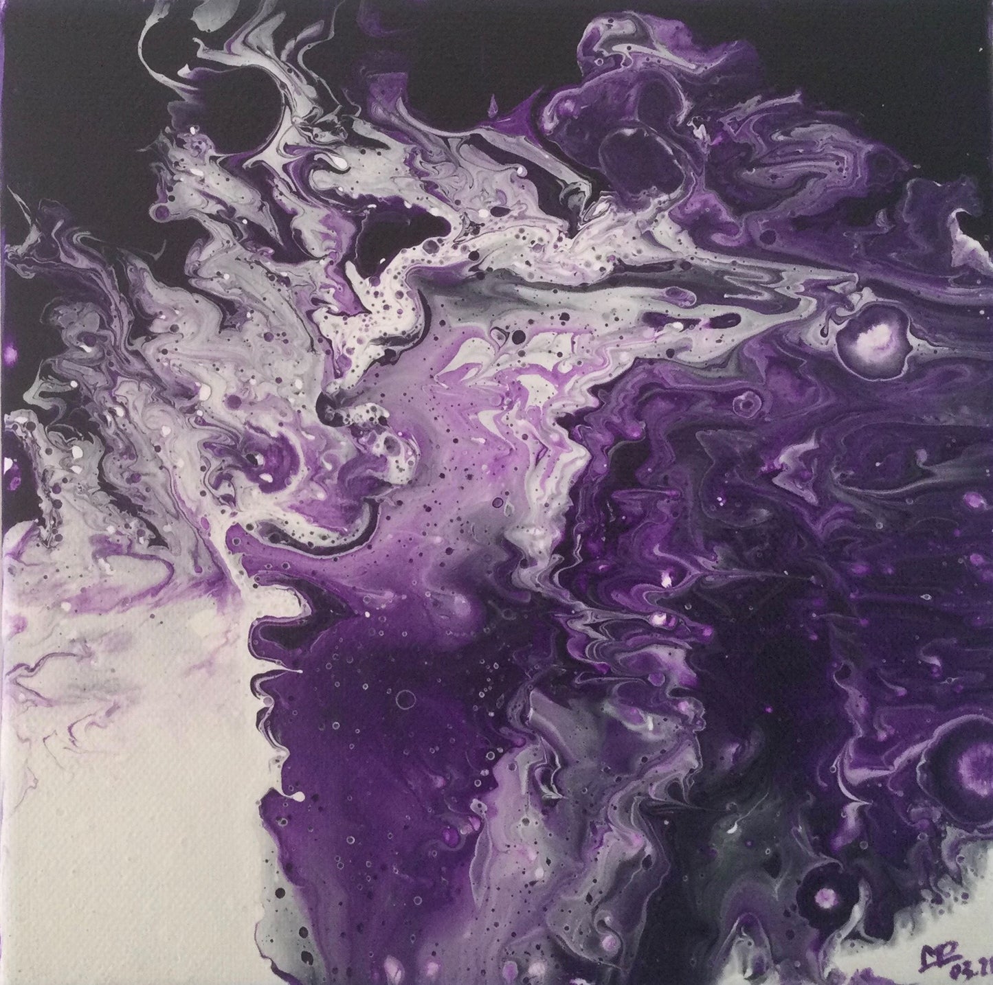 Acrylguss Lila 20x20 cm auf Staffelei