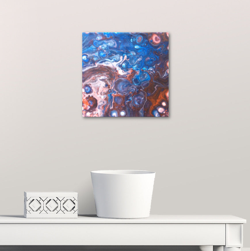 Acrylique pouring Grande marée 15x15 cm sur chevalet