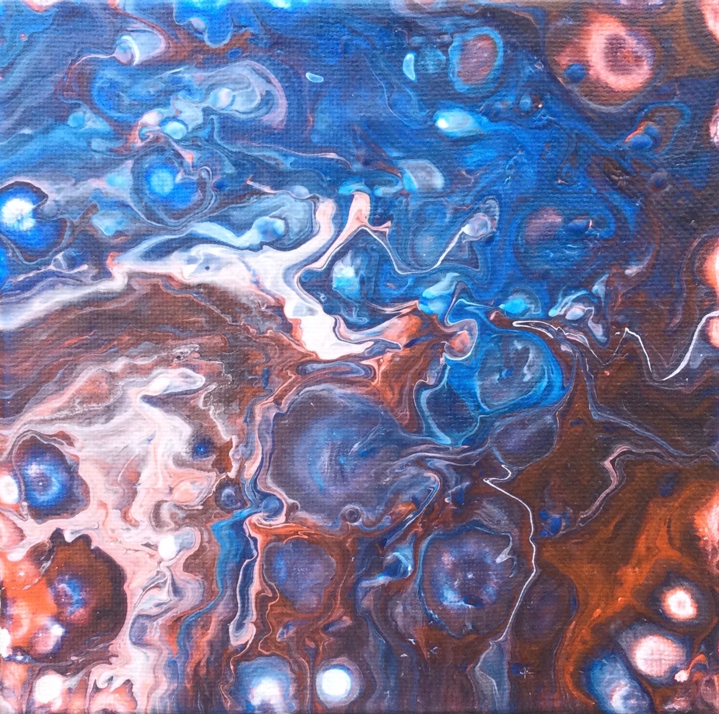 Acrylique pouring Grande marée 15x15 cm sur chevalet